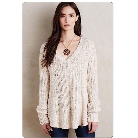 ✨ Anthropologie Moth Cream Chunky Knit Pullover Sweater Side Zipper✨ - Picture 1 of 9